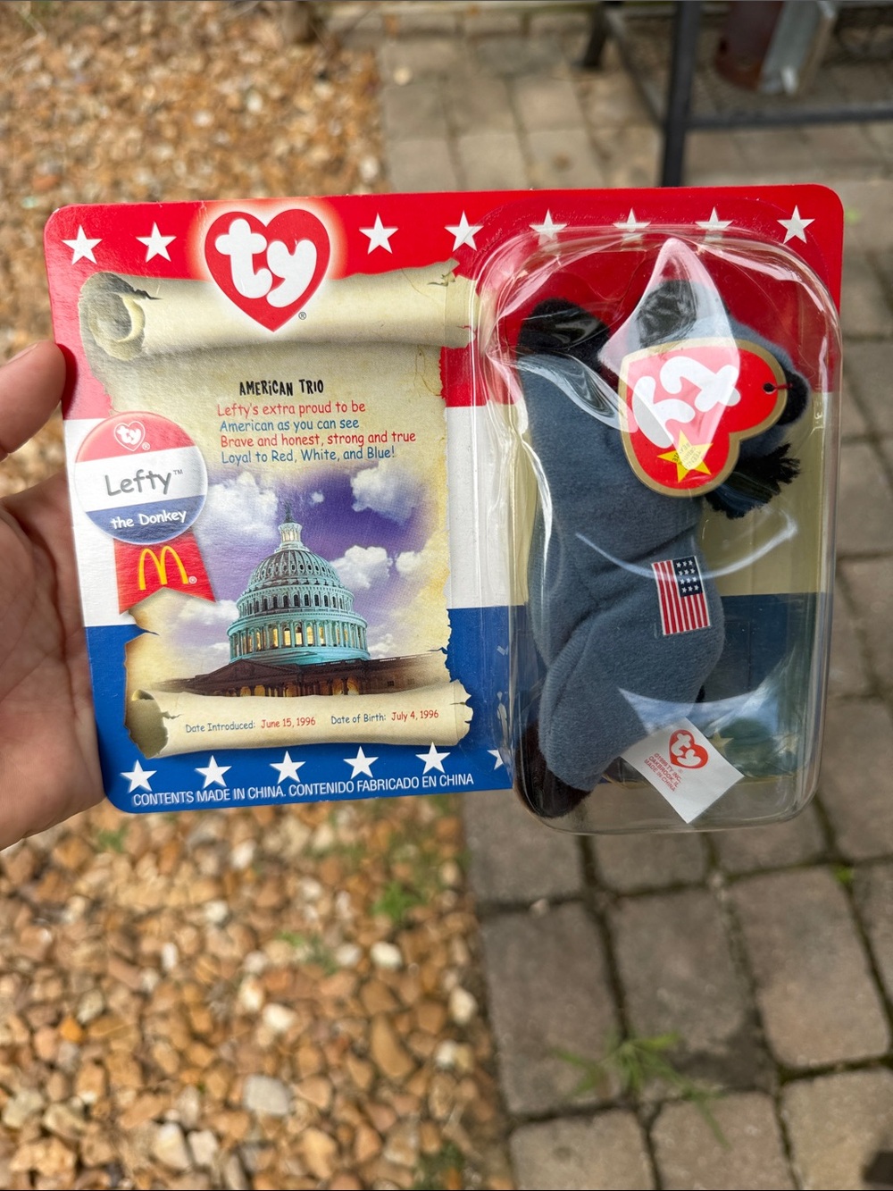 TY Lefty the Donkey Beanie Baby - Navy Blue with American Flag